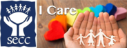 A pair of hands holding paper cutouts of people next to the text “I Care”
